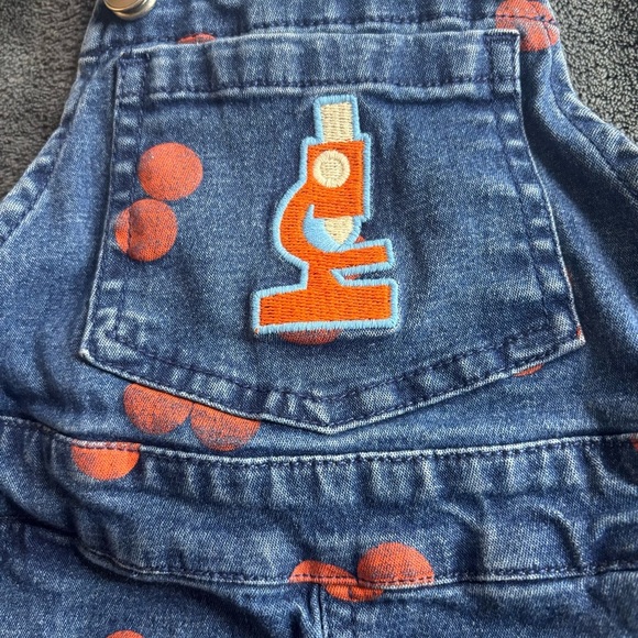Kids Denim Overalls with Orange Polka Dots - Picture 2 of 5